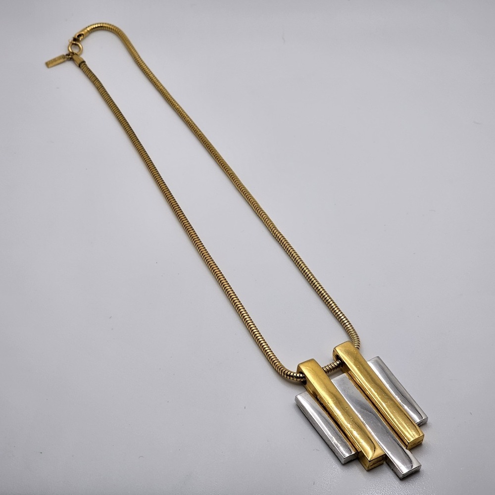 1970's Vintage Avon Geometric Gold & Silver Tone Pendant Necklace 19" Long